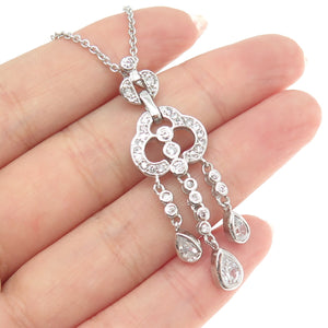 925 Sterling Silver Pear & Round-Cut C Z Chandelier Cable Chain Necklace 15"
