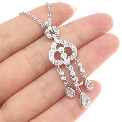 925 Sterling Silver Pear & Round-Cut C Z Chandelier Cable Chain Necklace 15"