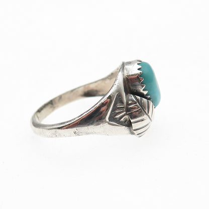 Old Pawn Sterling Silver Vintage Southwestern Turquoise Feather Ring Size 7.75