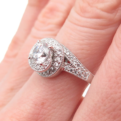 925 Sterling Silver Round-Cut C Z Engagement Ring Size 8