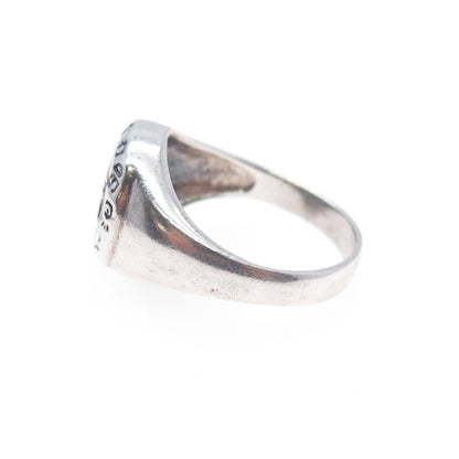 925 Sterling Silver Vintage Egyptian Eye of Ra Oxidized Signet Ring Size 8.25