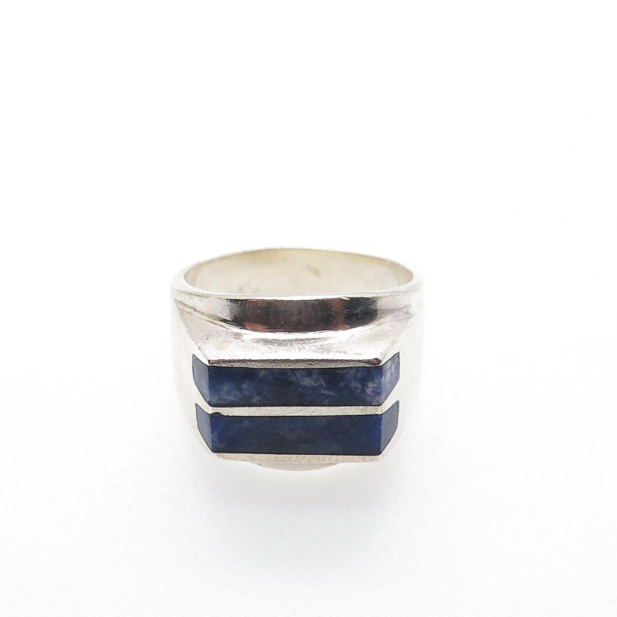 925 Sterling Silver Vintage Mexico Real Sodalite Modernist Ring Size 11.25