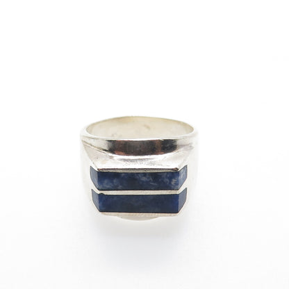 925 Sterling Silver Vintage Mexico Real Sodalite Modernist Ring Size 11.25
