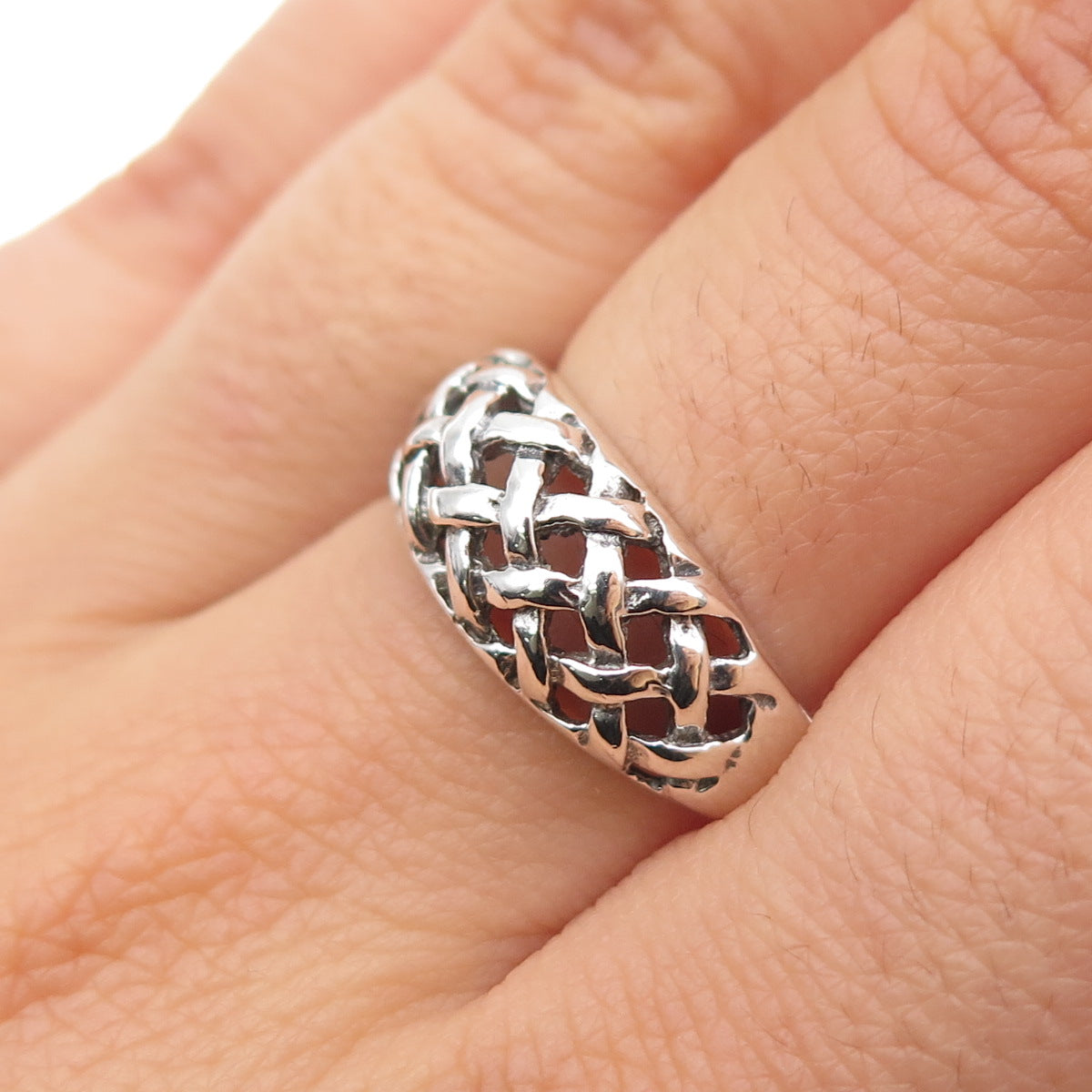 CHAPAL ZENRAY 925 Sterling Silver Vintage Woven Cage Oxidized Ring Size 8