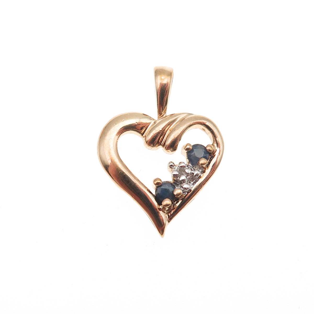 925 Sterling Gold Plated Real Diamond Accent & Sapphire Heart Mini Charm Pendant