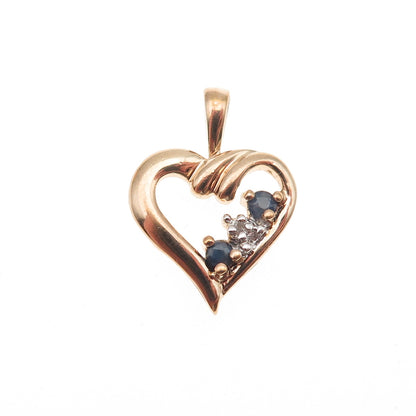 925 Sterling Gold Plated Real Diamond Accent & Sapphire Heart Mini Charm Pendant