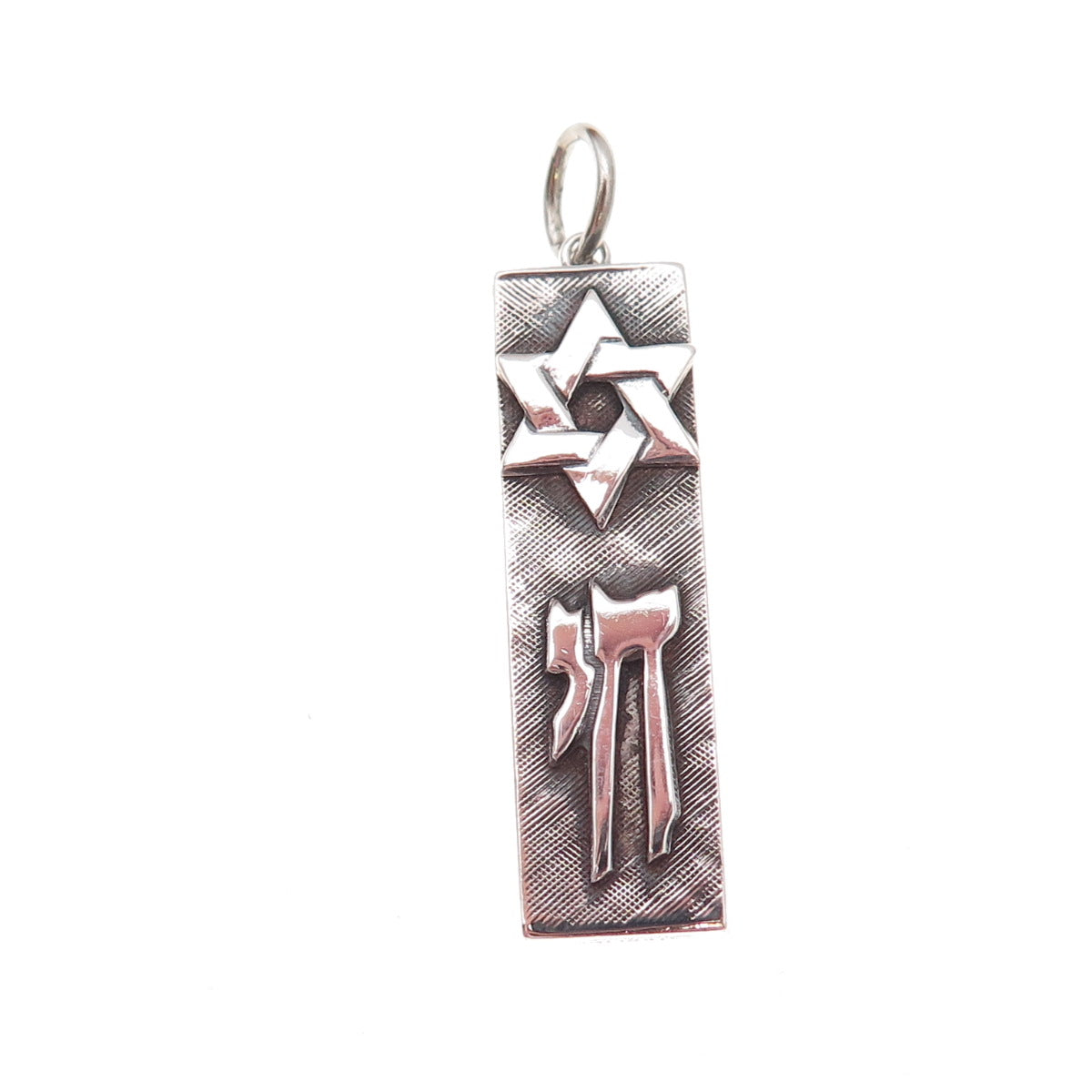 925 Sterling Silver Antique Art Deco Star of David & Chai Mezuzah Charm Pendant