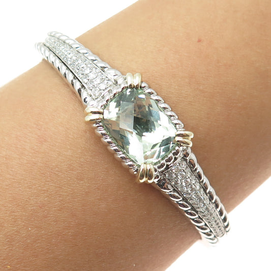 DANWAK 18K Gold Sterling 98-Diamond 1.17ct Green Amethyst 7.67ct Bracelet 6.75"