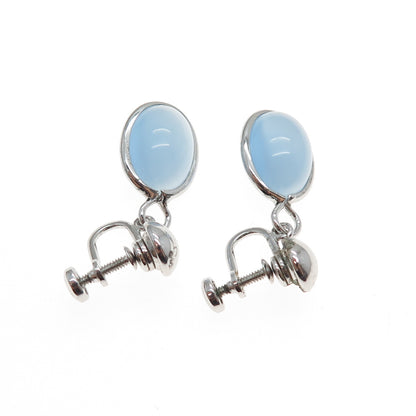 AMCO 925 Sterling Silver Antique Art Deco Real Opalite Screw Back Earrings