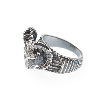 925 Sterling Silver Vintage Aries Zodiac Sign Oxidized Ring Size 11.5