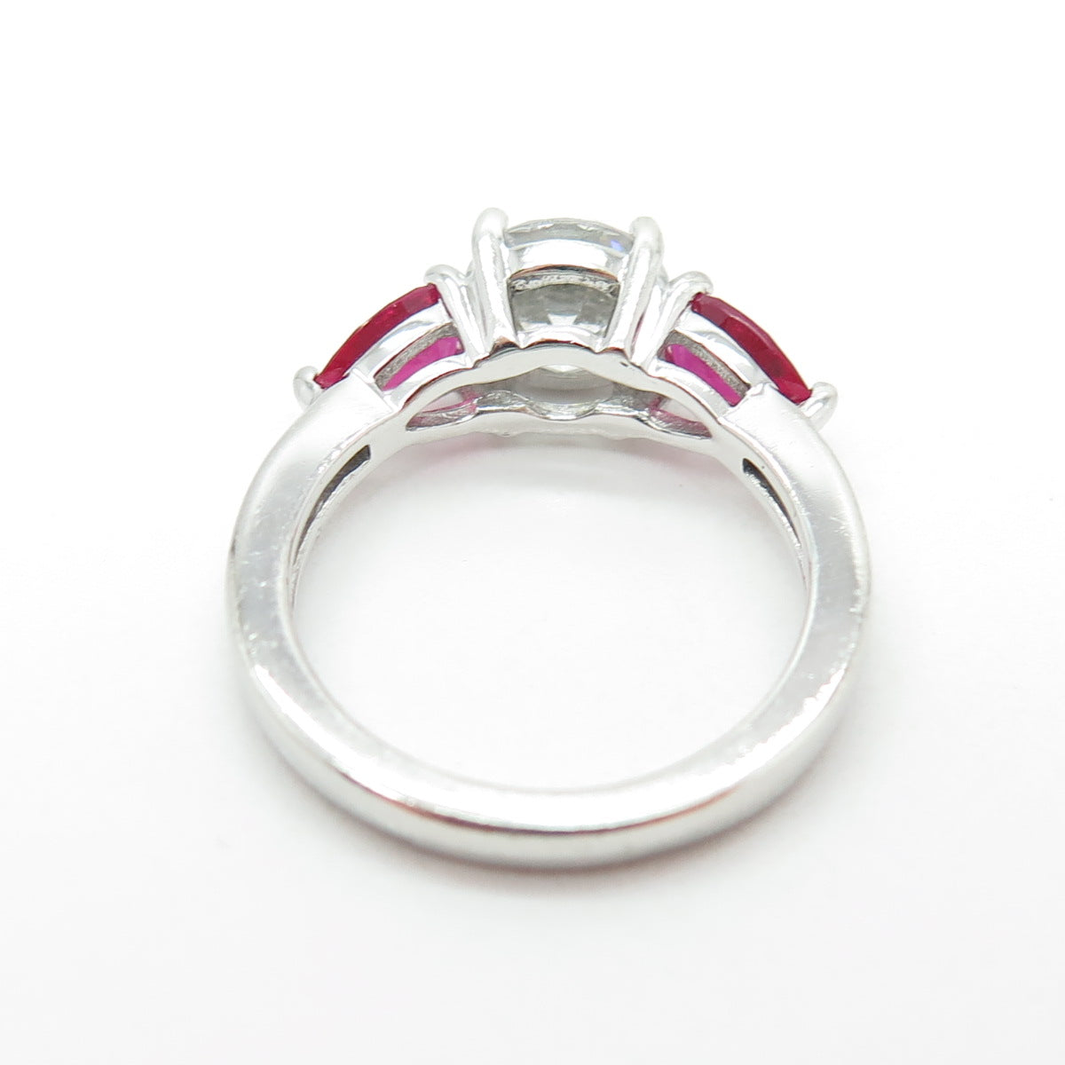 925 Sterling Silver Lab-Created Ruby & Round-Cut Shaped C Z Ring Size 5