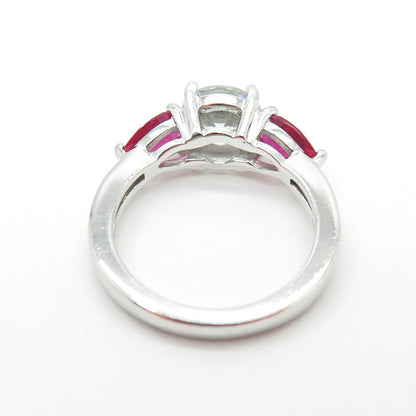 925 Sterling Silver Lab-Created Ruby & Round-Cut Shaped C Z Ring Size 5