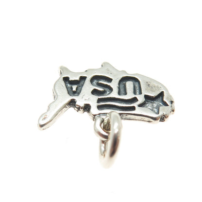 SUNDANCER 925 Sterling Silver Vintage USA Map Oxidized Minimalist Charm Pendant