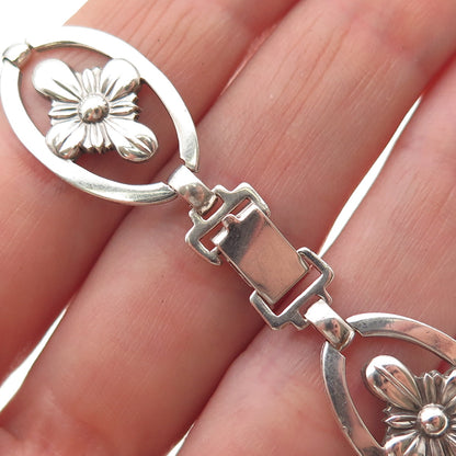 925 Sterling Silver Antique Art Deco Floral Oxidized Bracelet 7.25"