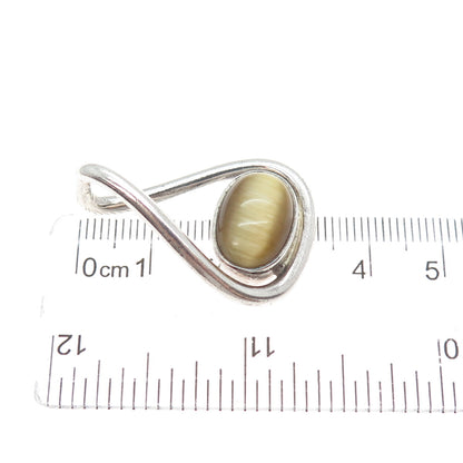 925 Sterling Silver Vintage Real Tiger Eye Teardrop Charm Pendant