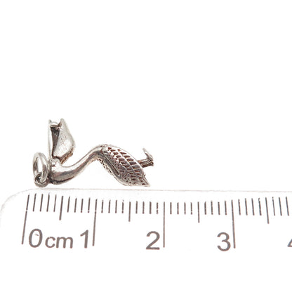 925 Sterling Silver Vintage Pelican Oxidized Mini Charm Pendant