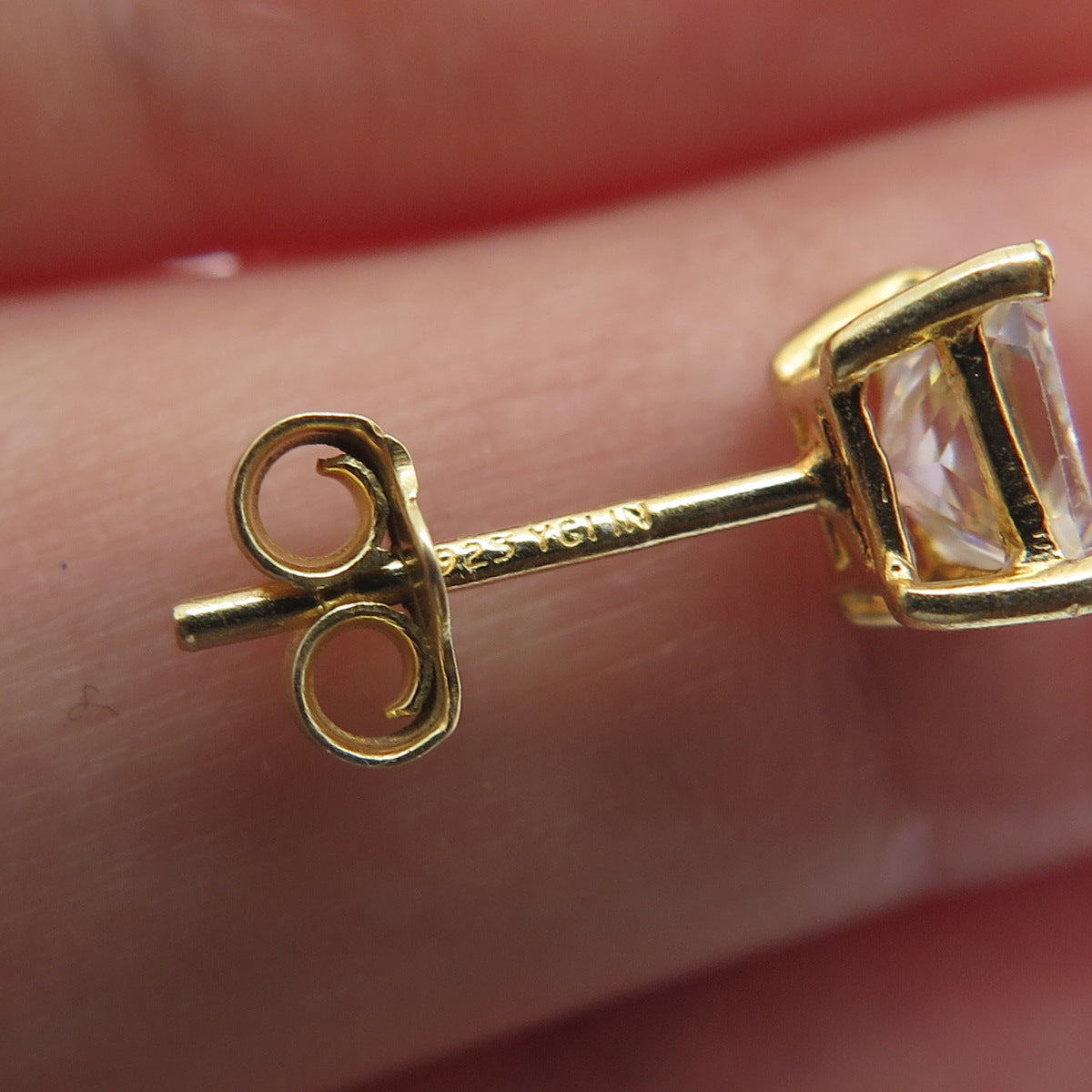 925 Sterling Silver Gold Plated Princess-Cut C Z Stud Earrings