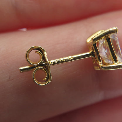 925 Sterling Silver Gold Plated Princess-Cut C Z Stud Earrings