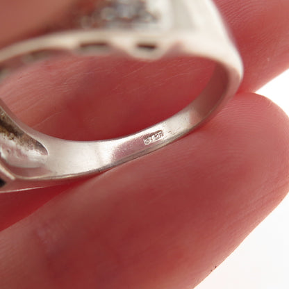 925 Sterling Silver Vintage Round-Cut C Z Wavy Ring Size 7.25