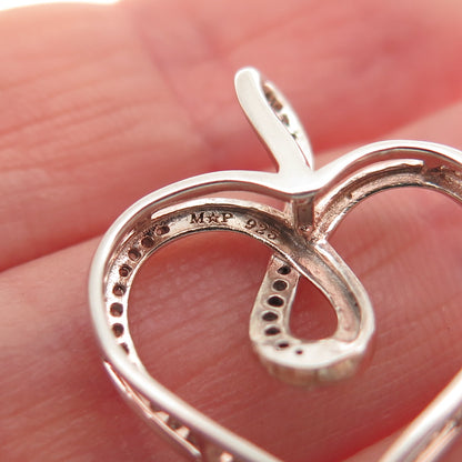 925 Sterling Silver Rose Gold Plated Real Round-Cut Diamond Heart Charm Pendant