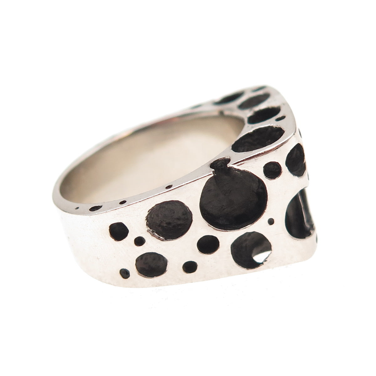 925 Sterling Silver Vintage Modernist Swiss Cheese Oxidized Ring Size 8.75