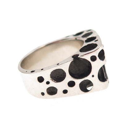 925 Sterling Silver Vintage Modernist Swiss Cheese Oxidized Ring Size 8.75