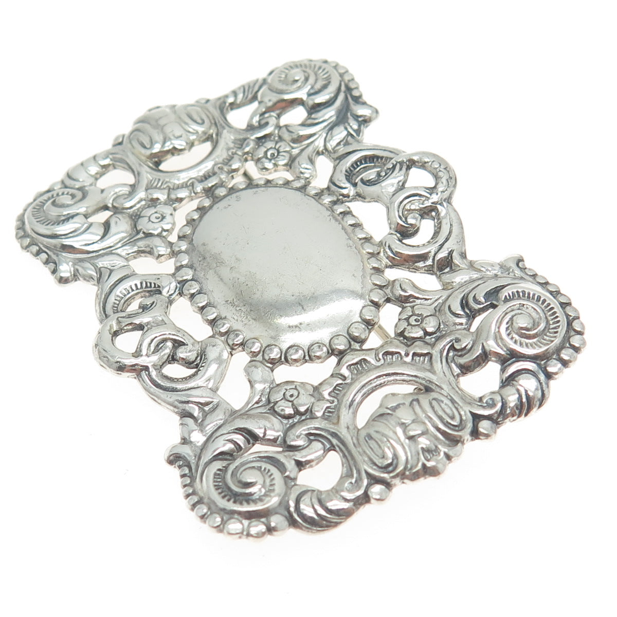 MICHELE 925 Sterling Silver Antique Art Deco Repousse Orante Pin Brooch