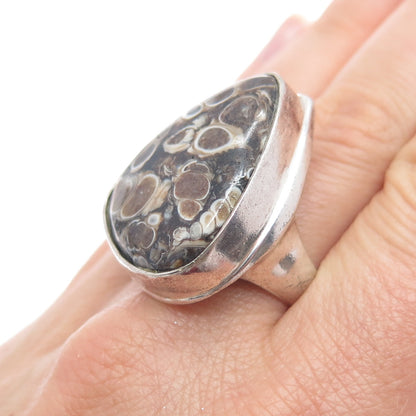 925 Sterling Silver Vintage Real Fossil Modernist Ring Size 10