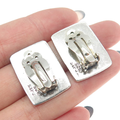 925 Sterling Silver Vintage Mexico Modernist Geometric Clip On Earrings