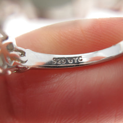 925 Sterling Silver Real Cabochon Jade & Round-Cut Peridot Ring Size 5.25