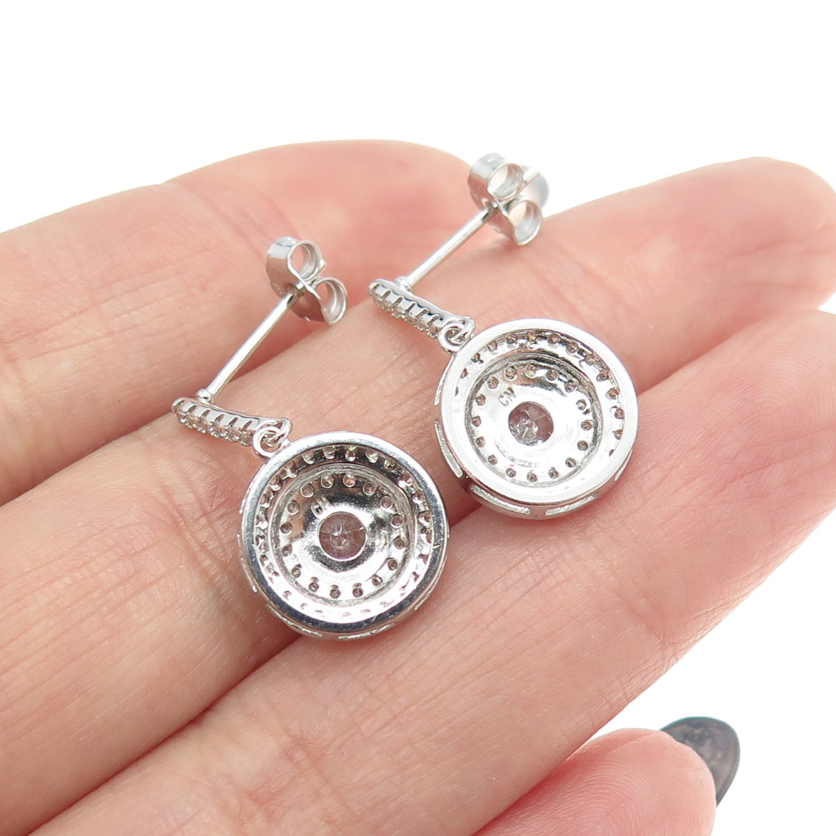 925 Sterling Silver Round-Cut C Z Drop Dangling Earrings