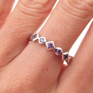 Silpada 925 Sterling Silver Vintage Real Amethyst All Around Band Ring Size 8.25