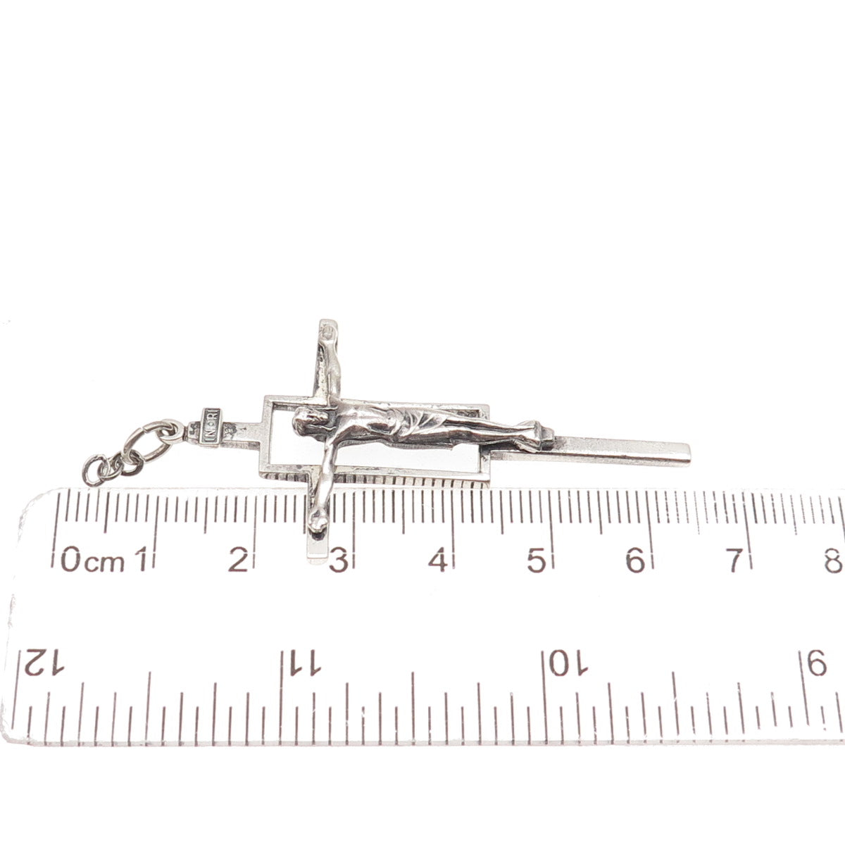 Creed 925 Sterling Silver Antique Art Deco Crucifix Cross Oxidized Charm Pendant