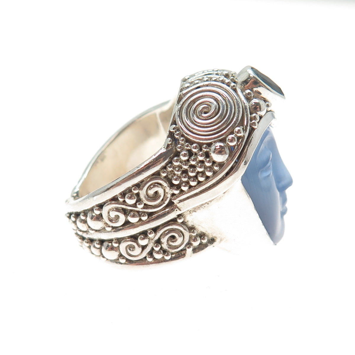 SAJEN 925 Sterling Vintage Topaz Optic Fiber Cat's Eye Adjustable Ring Size 9.75