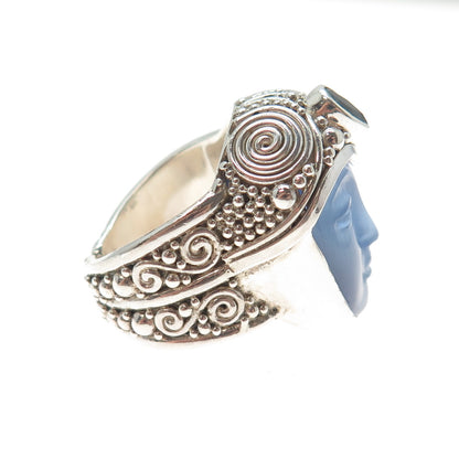 SAJEN 925 Sterling Vintage Topaz Optic Fiber Cat's Eye Adjustable Ring Size 9.75