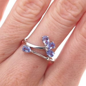 925 Sterling Silver Real Oval-Cut Tanzanite Bypass Ring Size 7.5