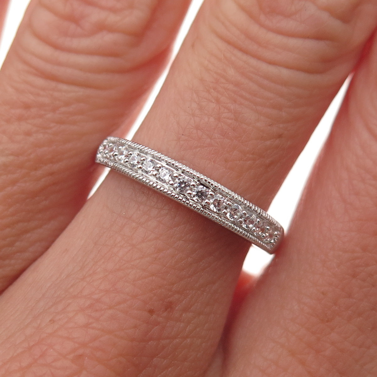 JH Young 925 Sterling Silver Round-Cut C Z Half Eternity Band Ring Size 7