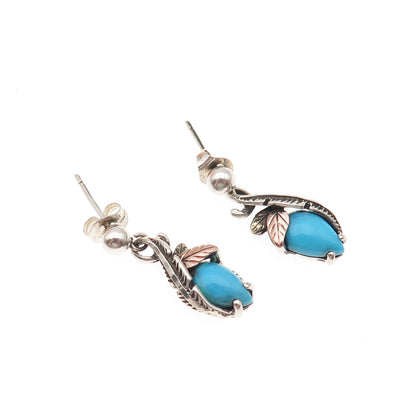 Coleman Co. 925 Sterling Silver 12K Gold Vintage Real Turquoise Floral Earrings