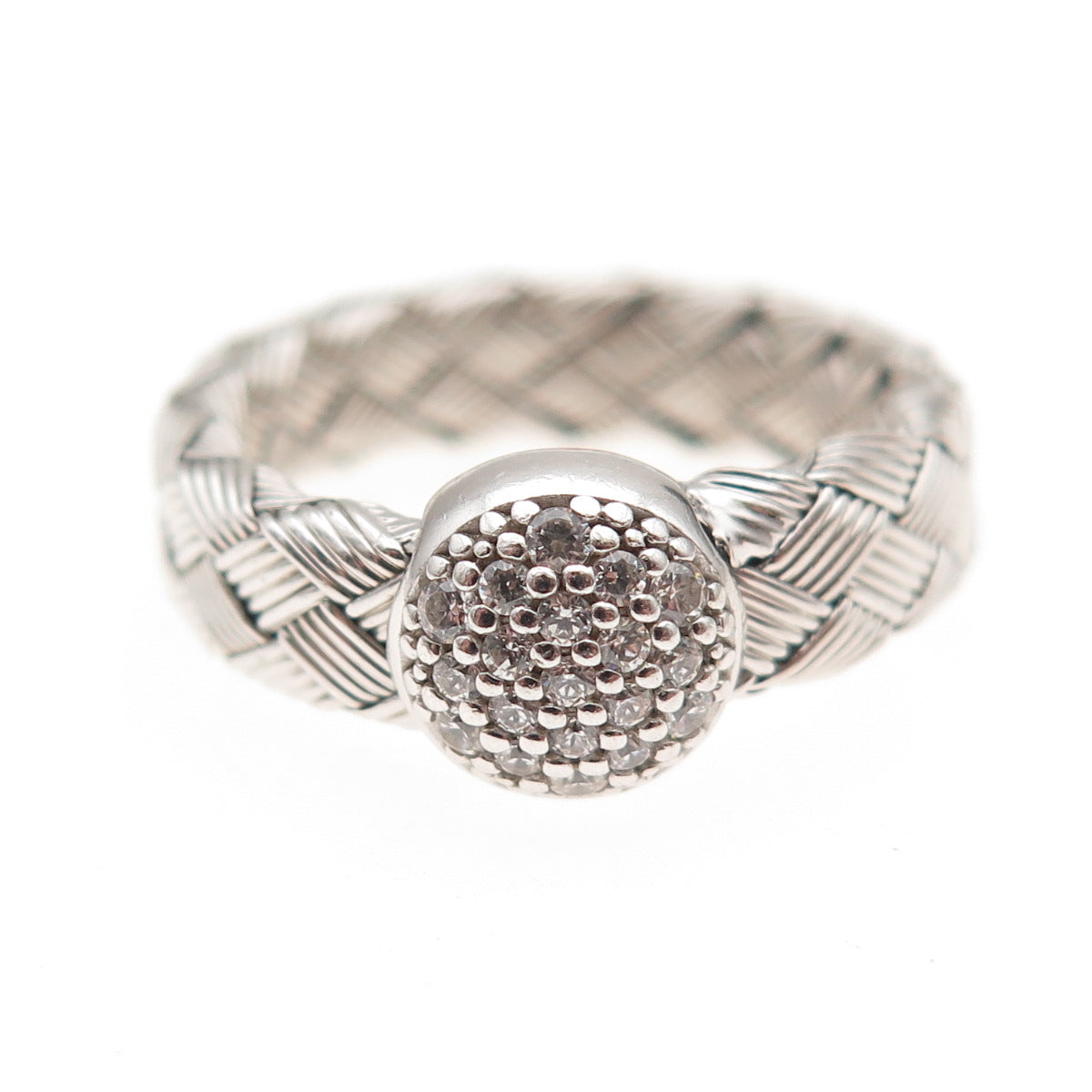 Jacmel Mauritius 925 Sterling Silver Round-Cut C Z Woven Ring Size 6.75