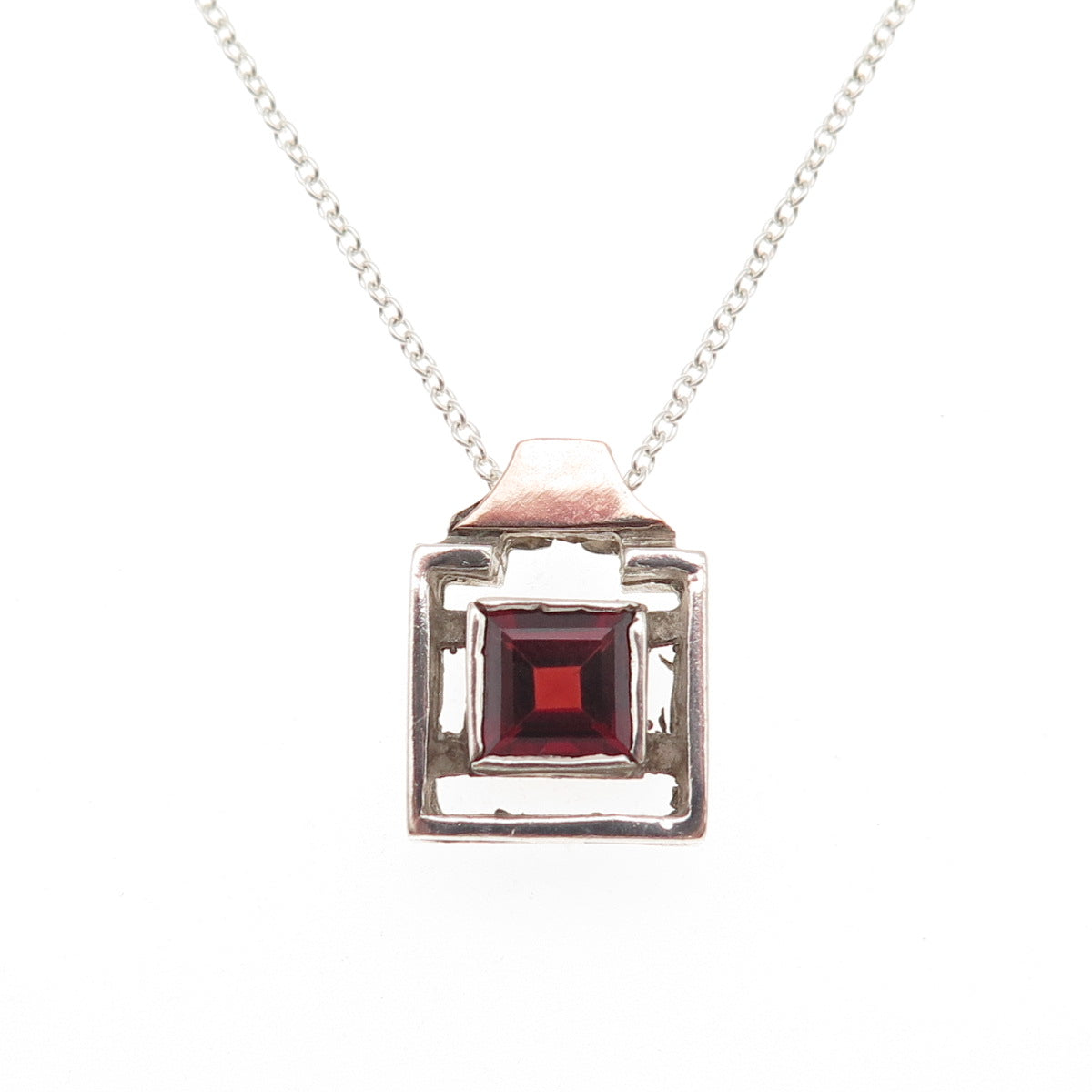 925 Sterling Silver Rose Gold Accent Vintage Real Red Garnet Chain Necklace 18"