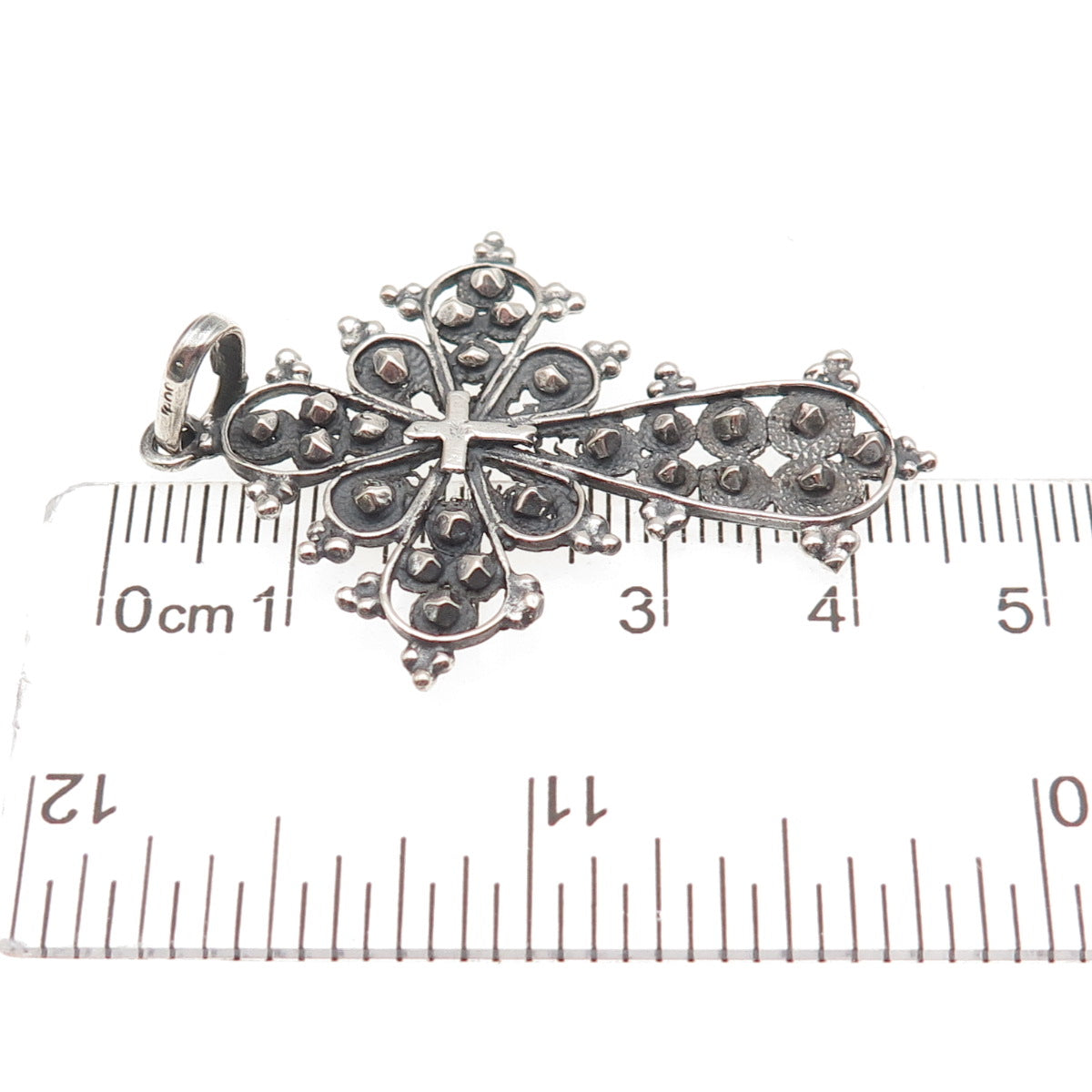 800 Silver Antique Art Deco Italy Cross Oxidized Charm Pendant