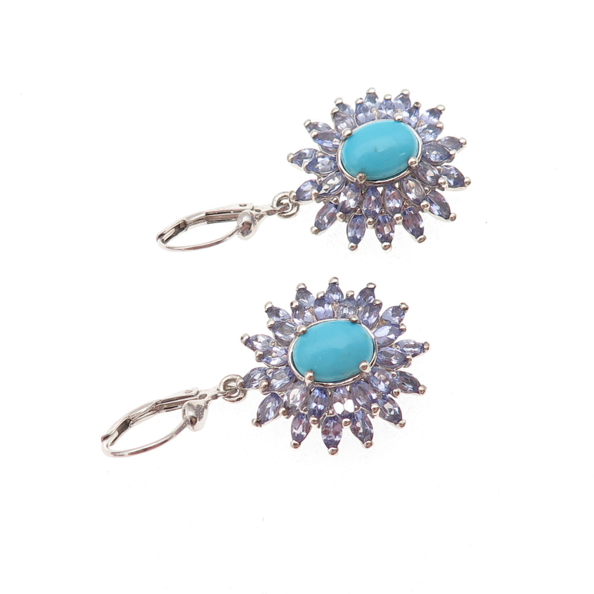 D'Joy Sterling Silver Real Sleeping Beauty Turquoise & Tanzanite Dangle Earrings