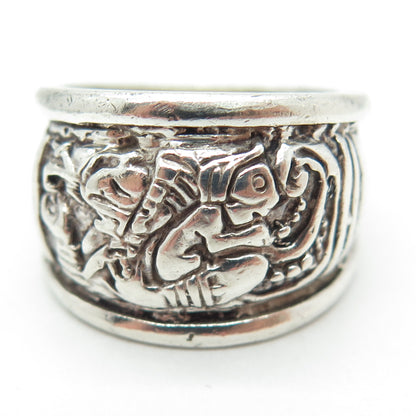 925 Sterling Silver Vintage Tribal Monkey Oxidized Ring Size 8.5