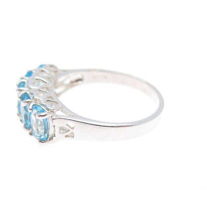 CNA PRANDA 925 Sterling Silver Vintage Real Oval-Cut Blue Topaz Ring Size 8