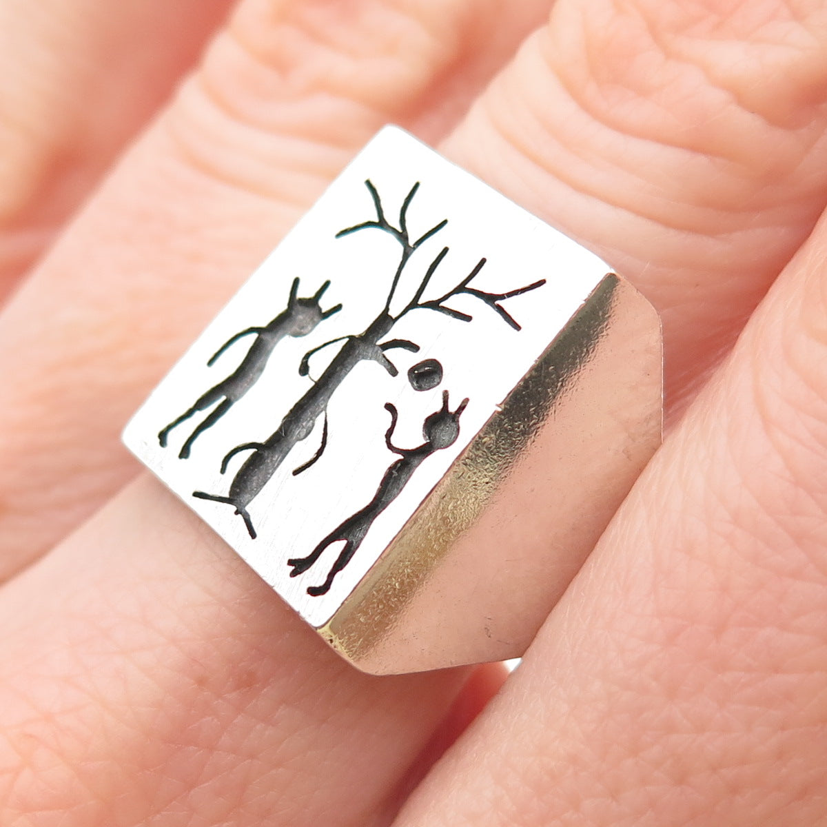 925 Sterling Vintage Mexico Adam & Eve Garden of Eden Modernist Ring Size 10.5