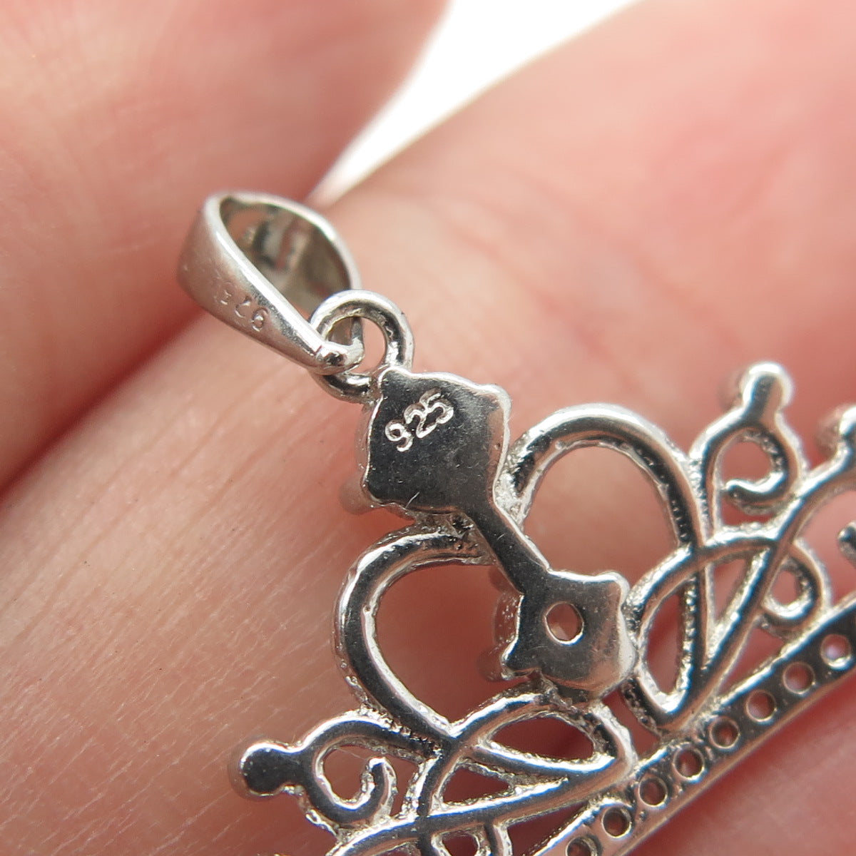 925 Sterling Silver Round-Cut C Z Crown Charm Pendant