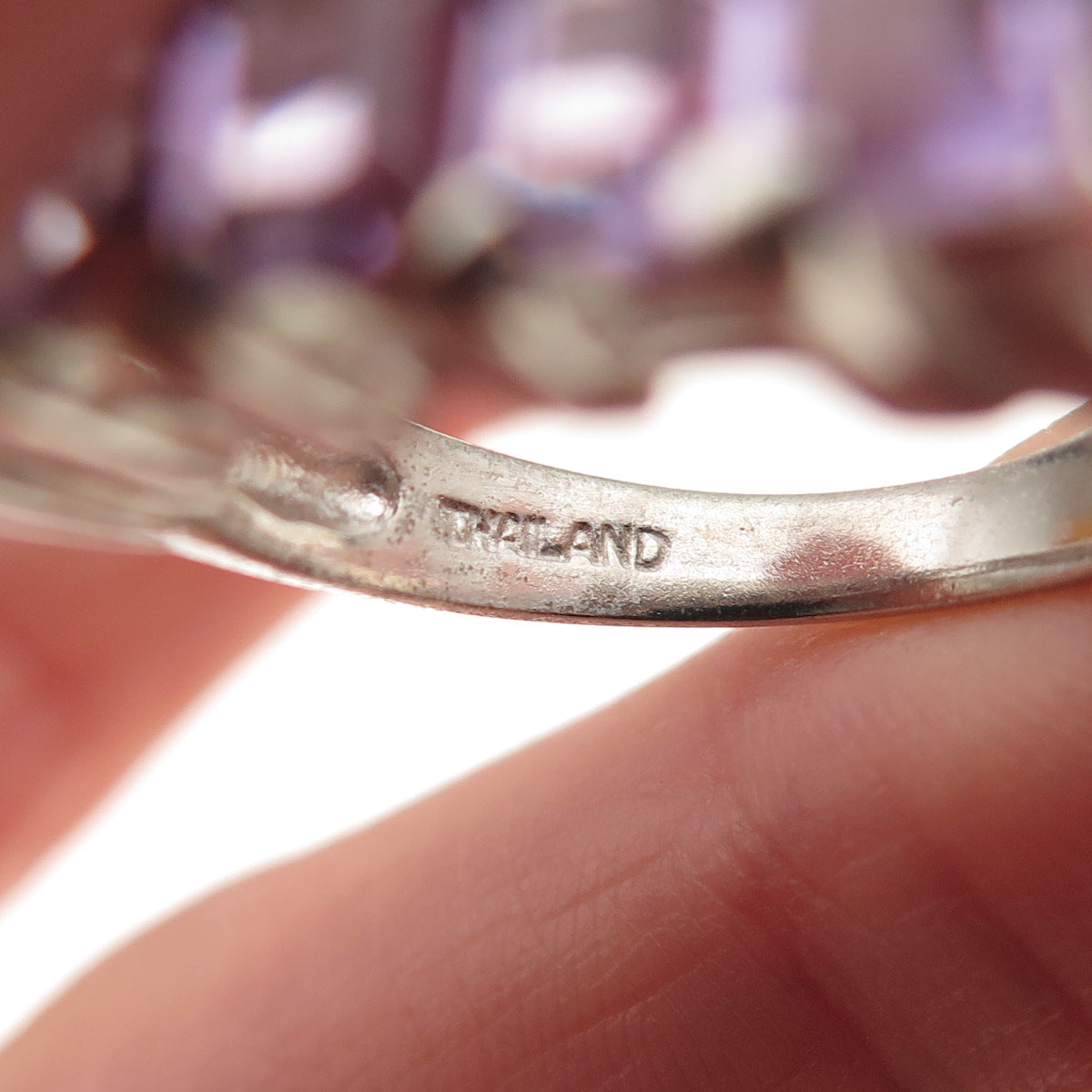 Ken Crafts 925 Sterling Silver Vintage Real Emerald-Cut Amethyst Ring Size 7
