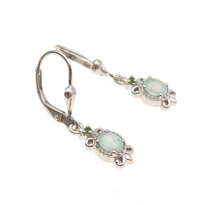 D'Joy 925 Sterling Silver Real Aquamarine & Peridot Fleur de Lis Dangle Earrings