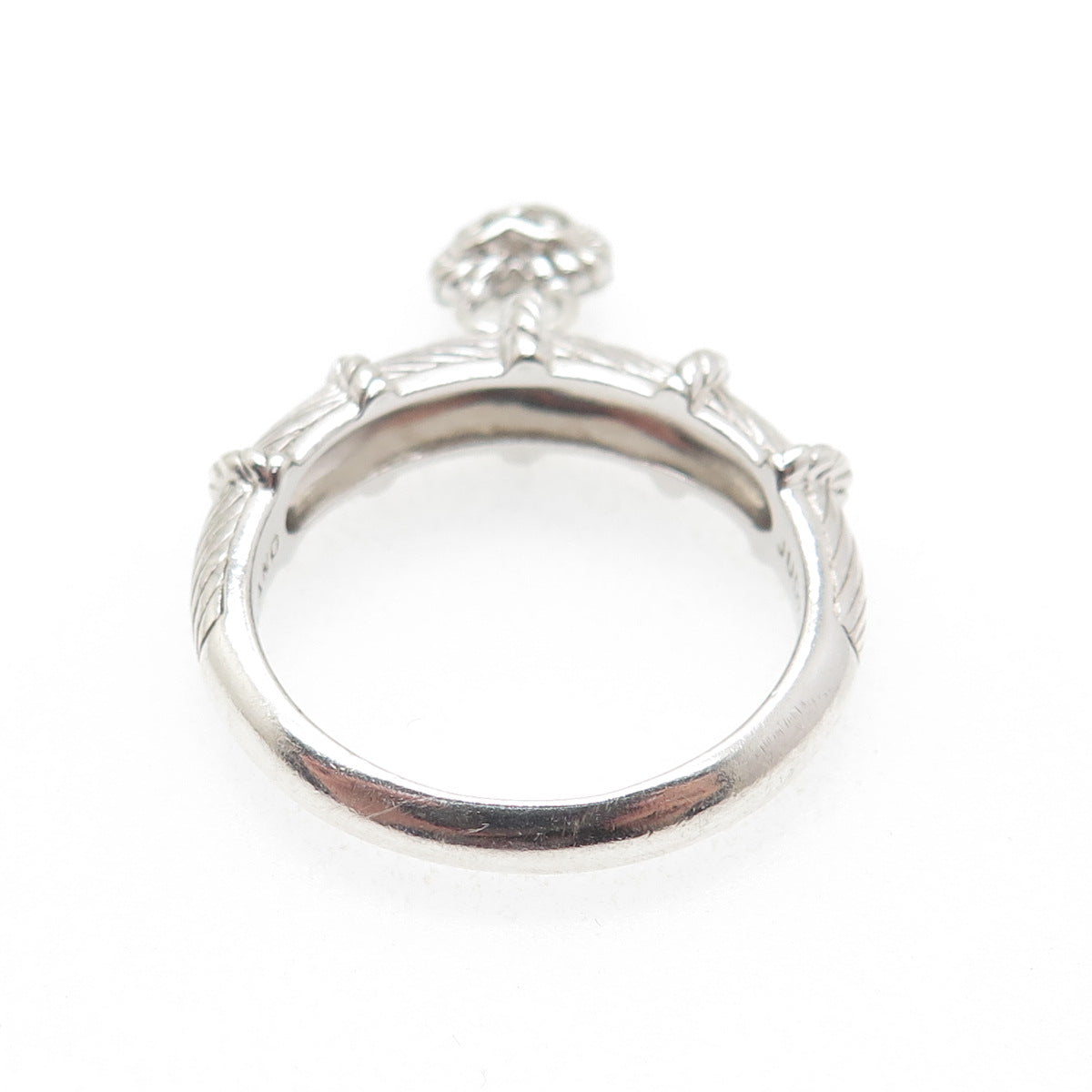 JUDITH RIPKA 925 Sterling Silver Round-Cut C Z Heart Dangle Charm Ring Size 11