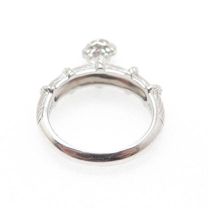 JUDITH RIPKA 925 Sterling Silver Round-Cut C Z Heart Dangle Charm Ring Size 11